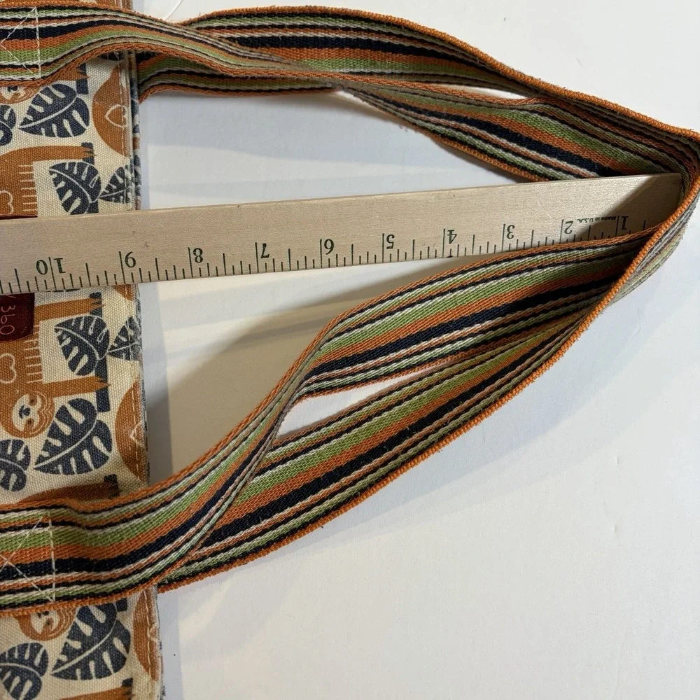 Bungalow 360 Vegan Striped Tote Bag Sloth Zippered